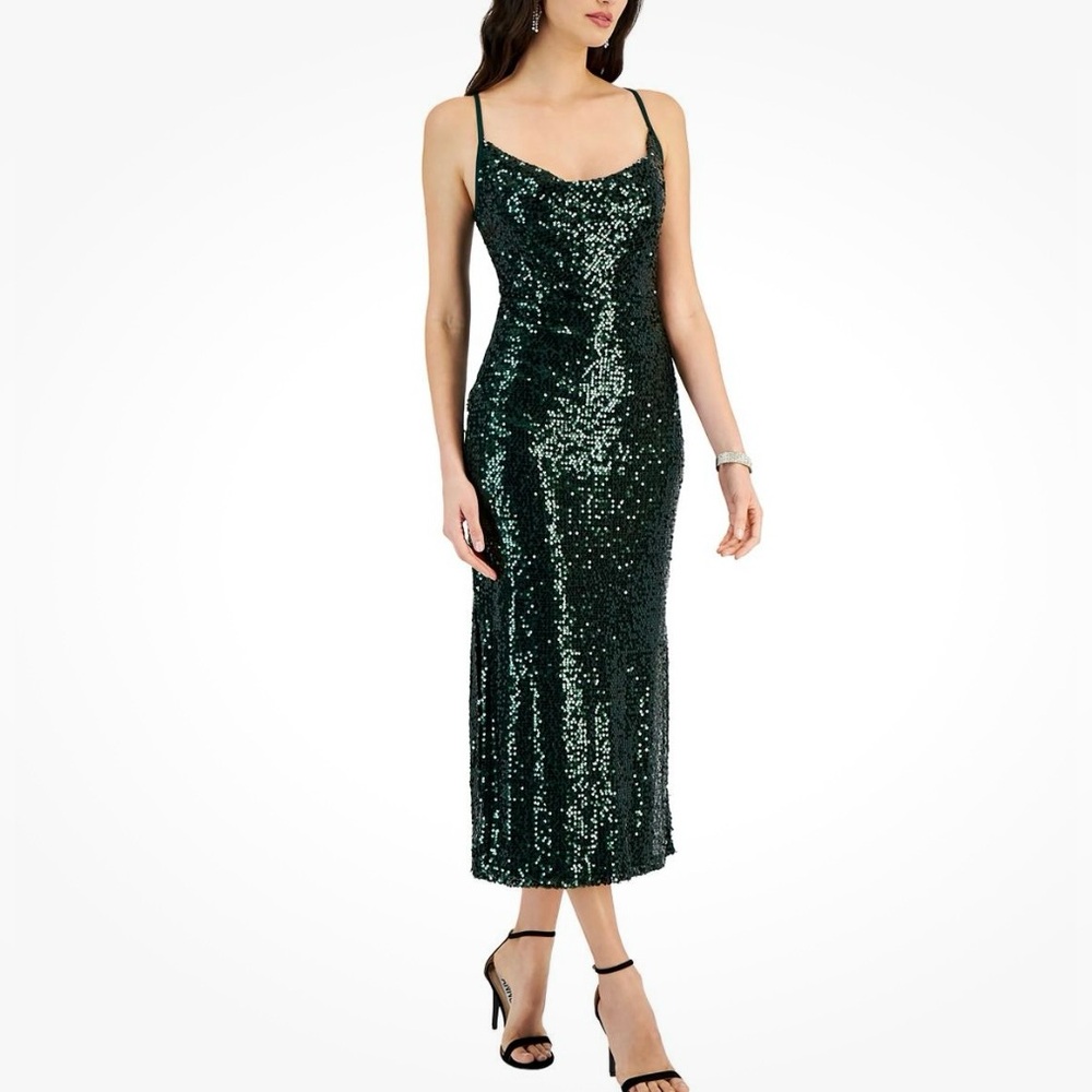 NWT TAYLOR size 4 stunning long green sequined cocktail dress PERFECT! 💚